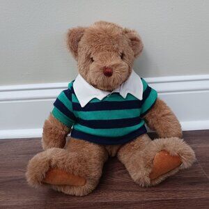 Lands End Gund Authentic Plush Rugby Teddy Bear Blue/Green Stripe Shirt 1989 14"